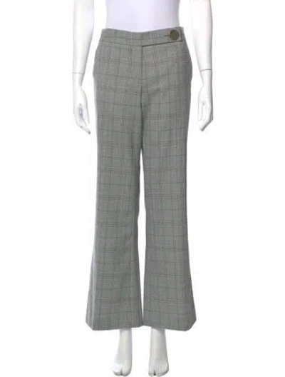 Pre-owned Tory Burch Plaid Print Wide Leg Pants In Gray