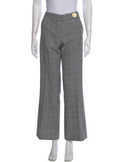 Pre-owned Tory Burch Plaid Print Wide Leg Pants In Gray