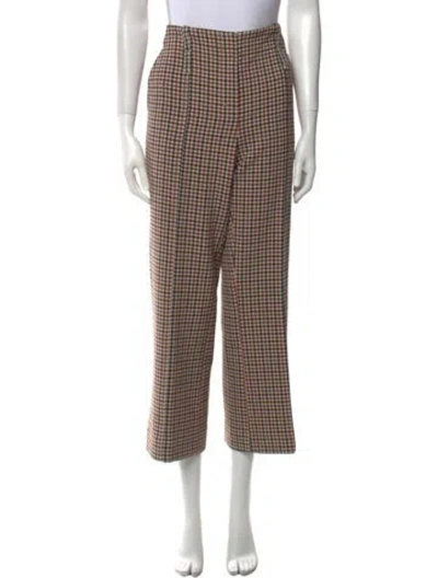 Pre-owned Tory Burch Plaid Print Wide Leg Pants In Orange