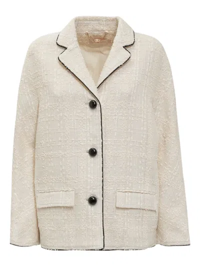 Tory Burch Plaid Tweed Jacket In Neutral