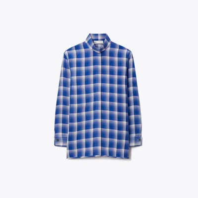 Tory Burch Plaid Viscose Shirt In Blue