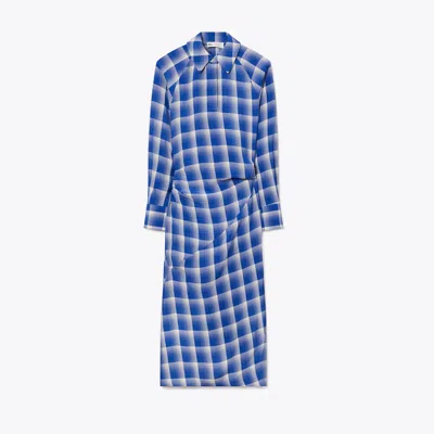 Tory Burch Plaid Viscose Shirtdress In Blue