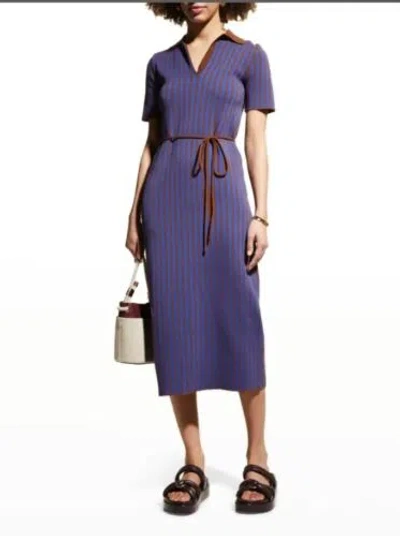 Pre-owned Tory Burch Plaited Rib Polo Midi Dress Sporty Style S $498 Striped Purple Brown