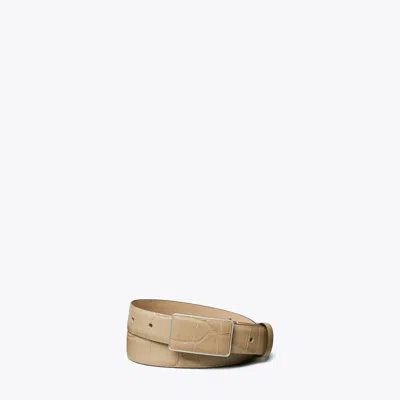Tory Burch Plate Croc Embossed Belt In Gold