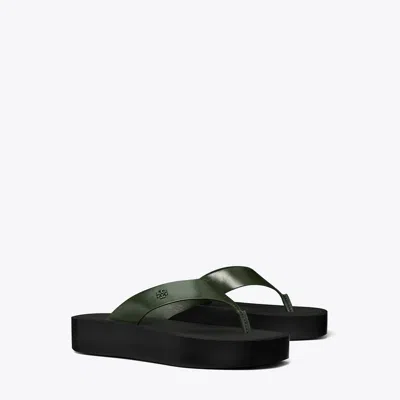 Tory Burch Platform Flip-flop In Dark Emerald/perfect Black
