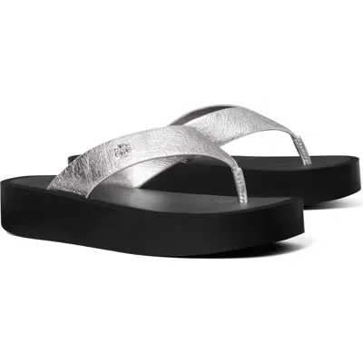 Tory Burch Platform Flip Flop In Silver