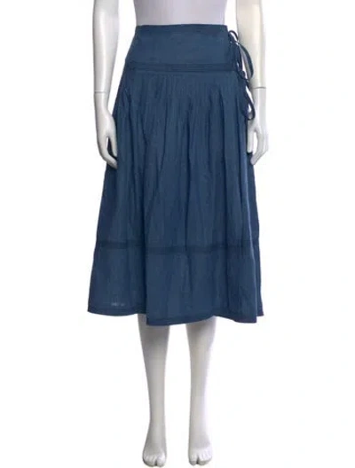 Pre-owned Tory Burch Pleated Accents Midi Length Skirt In Blue
