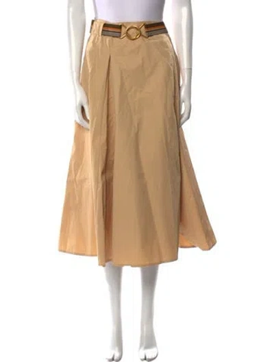 Pre-owned Tory Burch Pleated Accents Midi Length Skirt In Brown