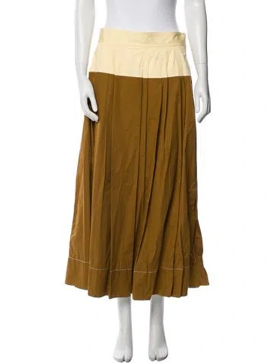 Pre-owned Tory Burch Pleated Accents Midi Length Skirt In Brown