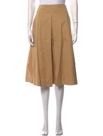Pre-owned Tory Burch Pleated Accents Midi Length Skirt In Brown