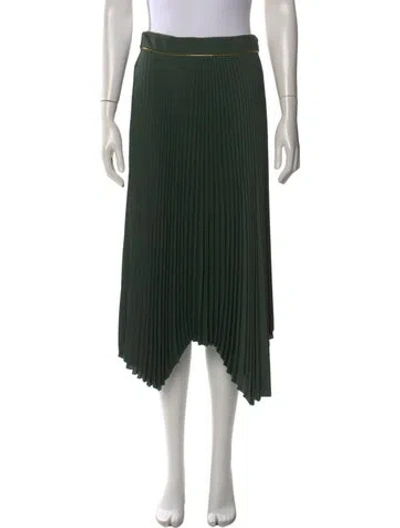 Pre-owned Tory Burch Pleated Accents Midi Length Skirt In Green
