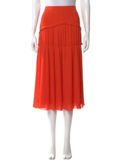 Pre-owned Tory Burch Pleated Accents Midi Length Skirt In Orange