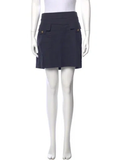 Pre-owned Tory Burch Pleated Accents Mini Skirt In Blue