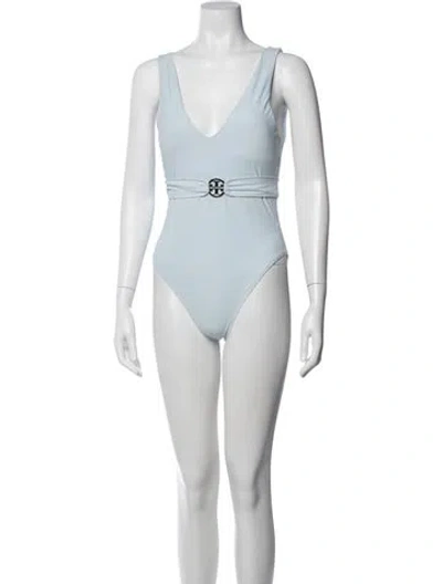 Pre-owned Tory Burch Pleated Accents One-piece In Blue