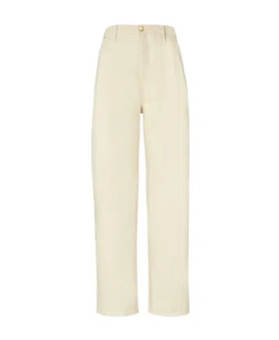 Tory Burch Pleated Button Denim Trousers In Nude