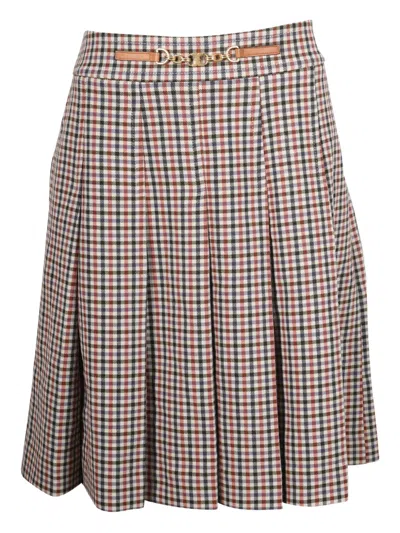 Pre-owned Tory Burch Pleated Check-pattern Midi Skirt In Neutral