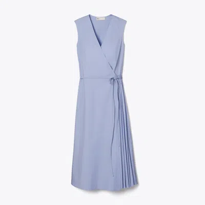 Tory Burch Pleated Cotton Wrap Dress In Blue