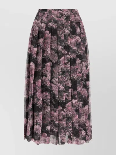 TORY BURCH PLEATED FLORAL SILK SKIRT MIDI-LENGTH