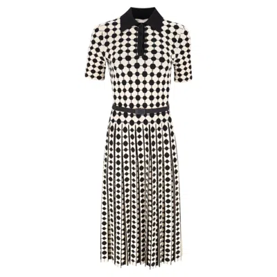 Pre-owned Tory Burch Pleated Jacquard Polo Dress In Sand
