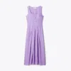 Tory Burch Pleated Linen Dress In Purple Thistle