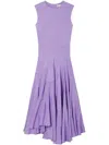 Tory Burch Flared Cotton Silk Dress In Purple