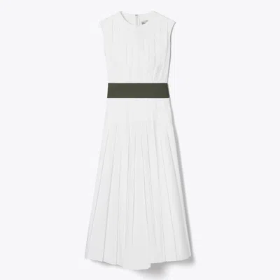 Tory Burch Pleated Poplin Dress In White