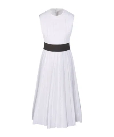 Tory Burch Pleated Poplin Dress In White