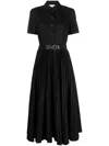 Tory Burch Pleated Short-sleeve Poplin Midi Shirtdress In Black