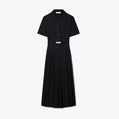 Tory Burch Pleated Poplin Shirtdress In Black