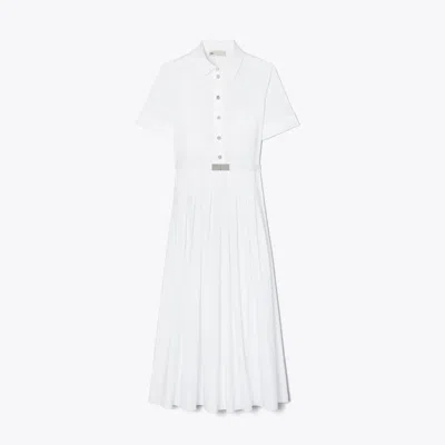 Tory Burch Pleated Poplin Shirtdress In White