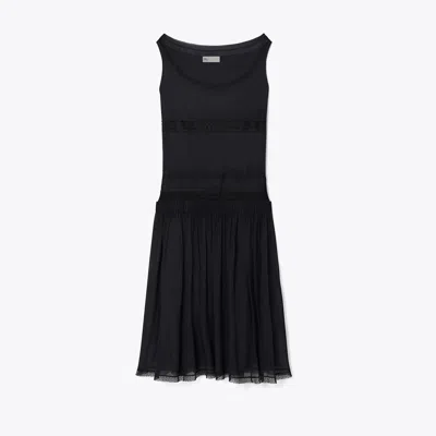 Tory Burch Pleated Silk Lace Dress In Brown