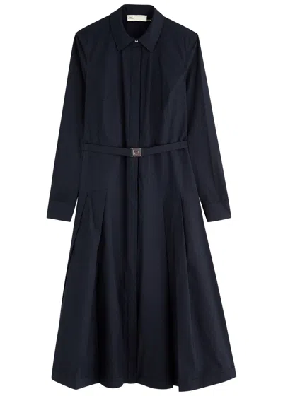 Tory Burch Pleated Stretch-cotton Midi Shirt Dress In Dark Navy