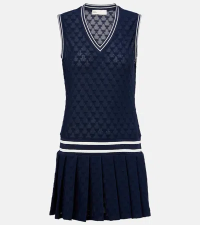 Tory Burch Pleated Terry Jacquard Tennis Dress In Blue