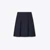 Tory Burch Pleated Twill Skirt In Medium Navy