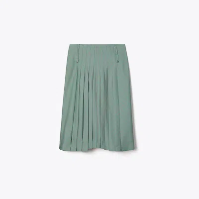 Tory Burch Pleated Wool Skirt In Green