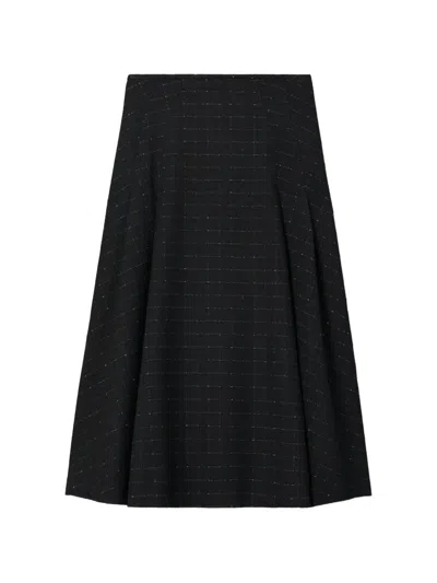 Tory Burch Pleated Wool Skirt In Black