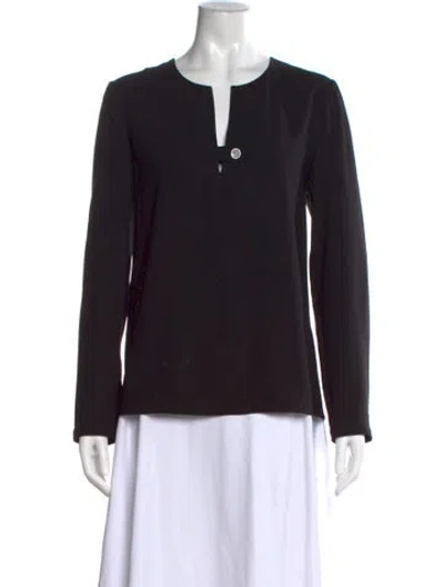 Pre-owned Tory Burch Plunge Neckline Long Sleeve Top In Black