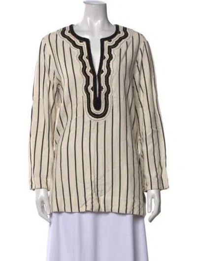 Pre-owned Tory Burch Plunge Neckline Long Sleeve Tunic In Neutrals