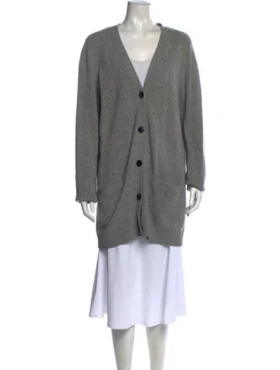 Pre-owned Tory Burch Plunge Neckline Sweater In Gray