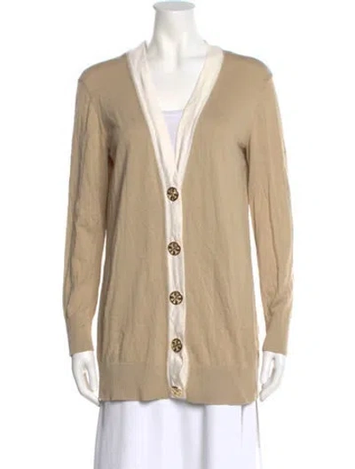Pre-owned Tory Burch Plunge Neckline Sweater In Neutral