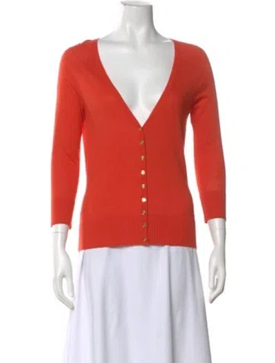 Pre-owned Tory Burch Plunge Neckline Sweater In Orange