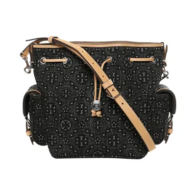 Pre-owned Tory Burch Pockets T Monogram Denim Bucket Bag 'black' | Women's Size Onesize
