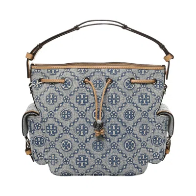 Pre-owned Tory Burch Pockets T Monogram Denim Bucket Bag 'powder Blue' | Women's Size Onesize