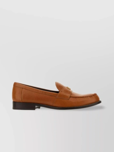 TORY BURCH POINTED TOE PENNY LOAFERS WITH LOW BLOCK HEEL