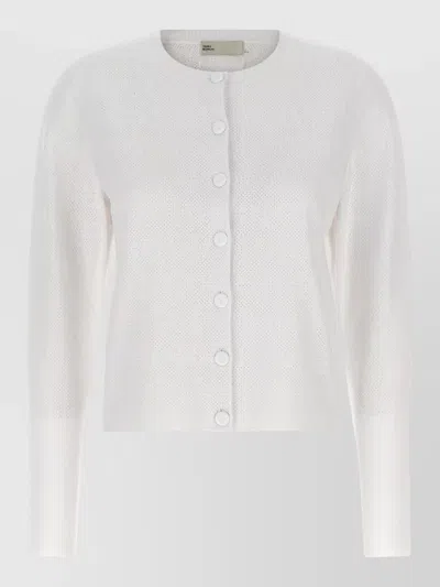 Tory Burch Pointelle Knit Viscose Cardigan Round Neck In White