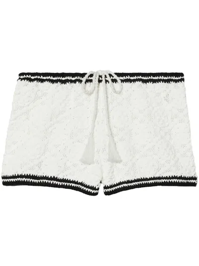 Tory Burch Pointelle Knitted Cotton Shorts In White
