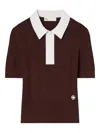 Tory Burch Pointelle Polo Sweater In Brown