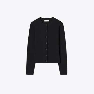 Tory Burch Pointelle Viscose Cardigan In Black