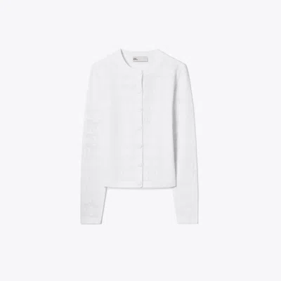 Tory Burch Pointelle Viscose Cardigan In White