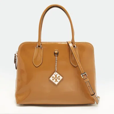 Pre-owned Tory Burch Polish Swing Tan Leather Satchel In Brown